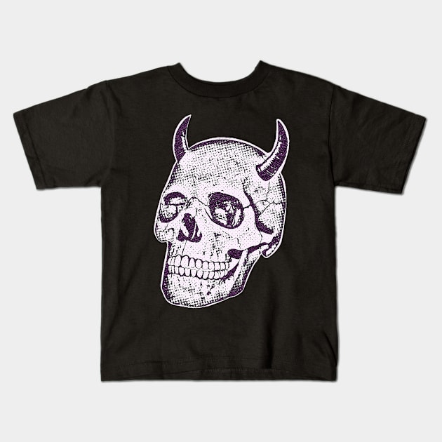 Horned Skull In Pink Kids T-Shirt by Joe The Badger